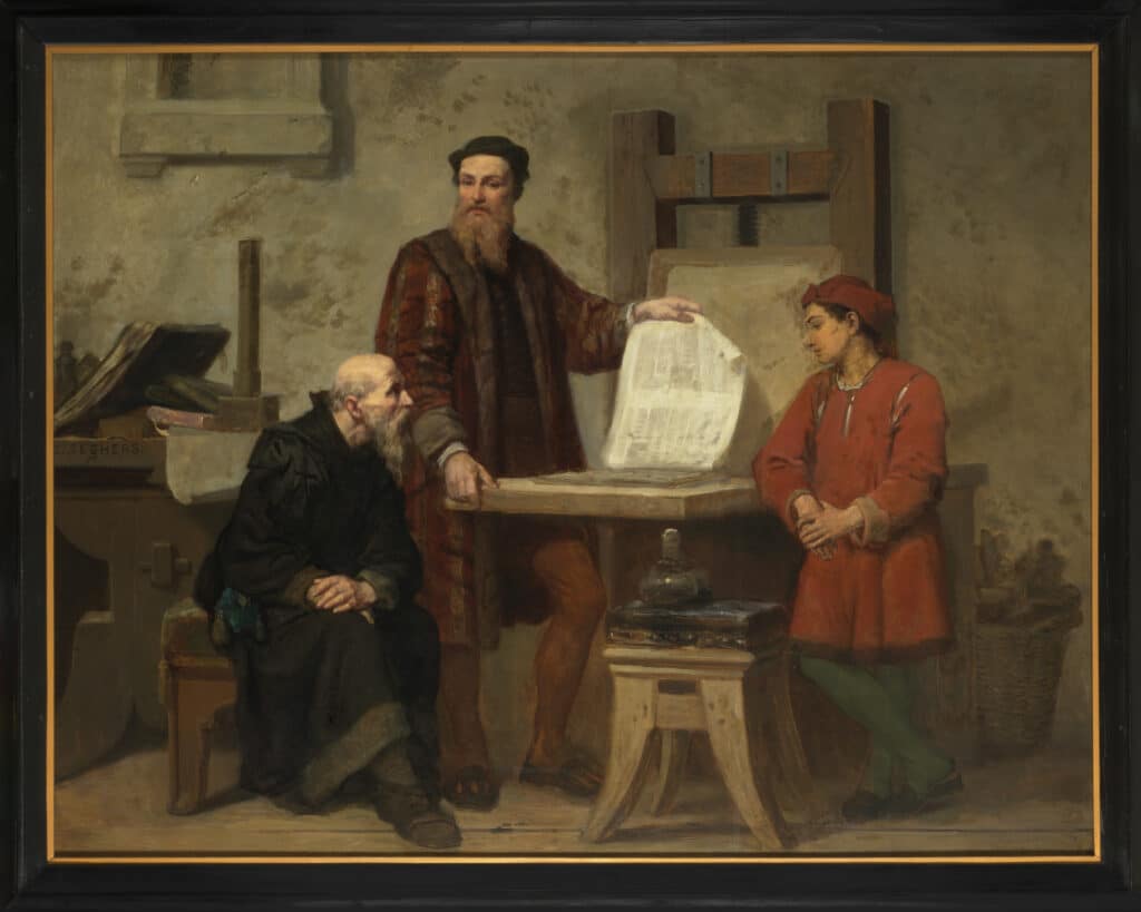 De uitvinding van de boekdrukkunst Corneille Seghers schilderij Museum Plantin Moretus Antwerpen MPM V IV 083