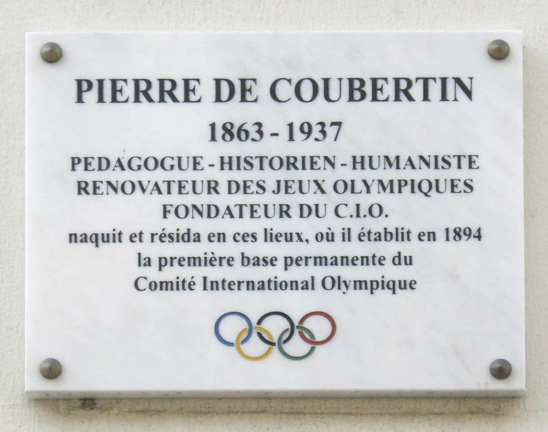 Plaque Pierre de Coubertin 20 rue Oudinot Paris 7